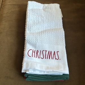 Rae Dunn Christmas Kris Kringle Santa Claus Kitchen Towels Set of 3 Embroidered